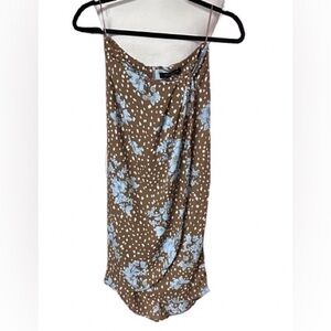 NWT Floral Skirt XS New Pencil Brown Blue Polka Dot Extra Small Flower Boho